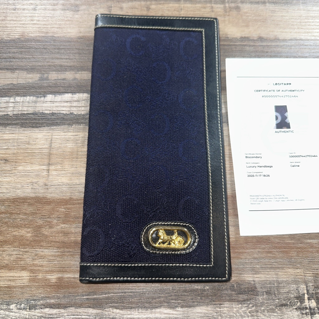 Celine Navy Carriage Woman’s Long Wallet Certificate Of Authenticity 7.5”